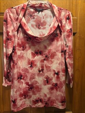 Anne Klein Watercolor Floral Cowl Neck Top in Rose and Cream
